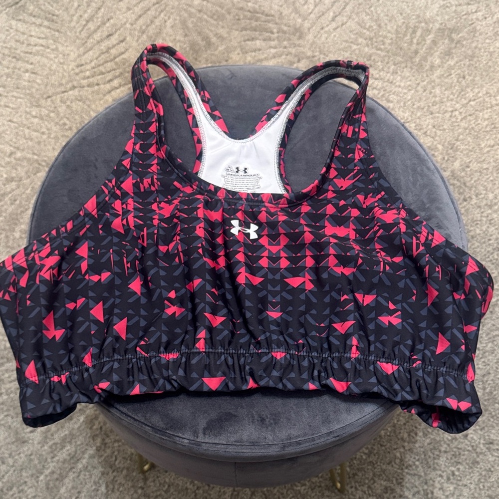 Under Armour Women's Geometric Black and Pink Sports Bra
